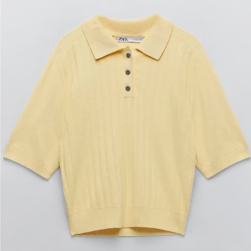 Zara Light Yellow Polo Top
